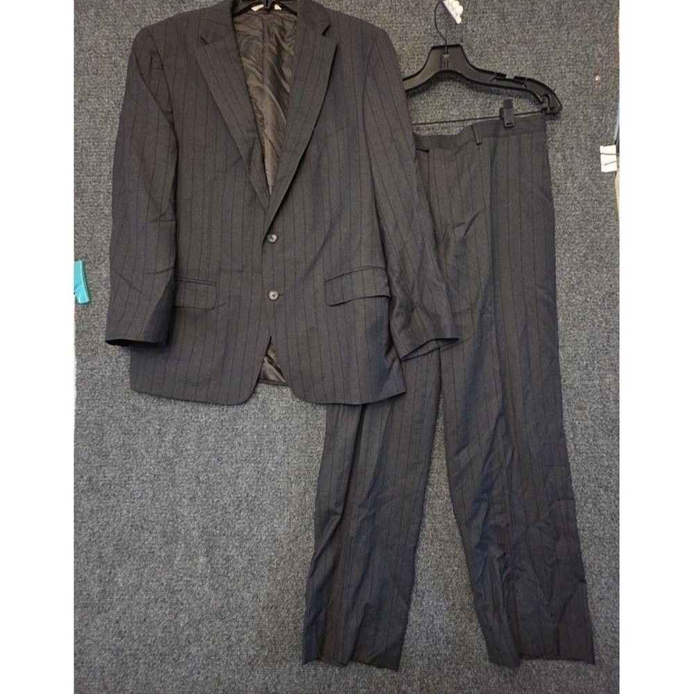 Samuelsohn Suit Mens 42 36x38 Gray Super 140s Wool Stripe 2 Piece Jacket Pants
